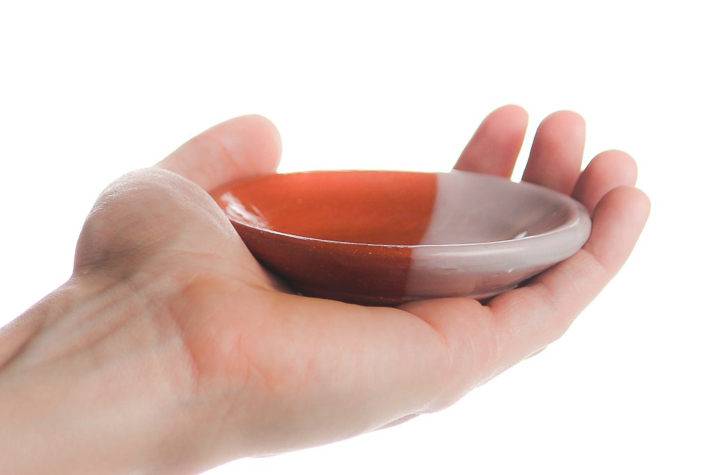 Bowls are approximately 3 inches in diameter, and fit comfortably in the palm of your hand.
