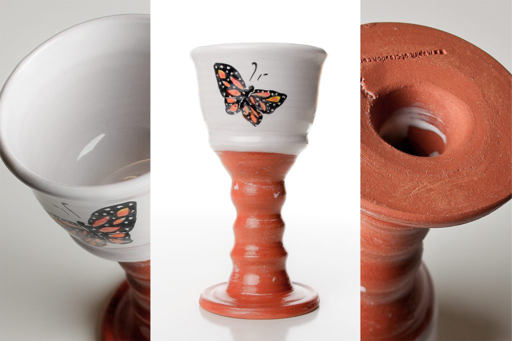 They’re not top-heavy, but well balanced. The cup is sized and shaped for intinction or for drinking, needing only a cup or cup and a half of juice or wine to fill it.