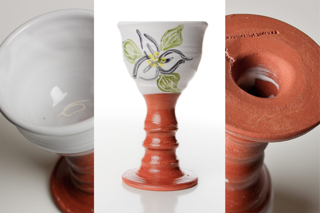 They’re not top-heavy, but well balanced. The cup is sized and shaped for intinction or for drinking, needing only a cup or cup and a half of juice or wine to fill it.