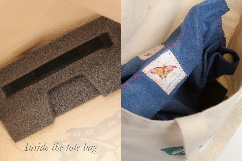 No worries about how to carry it or about breaking it as you travel! This set comes with a tote which has a built-in hard foam insert. This insert is carved to fit the one-piece pottery chalice and paten. 