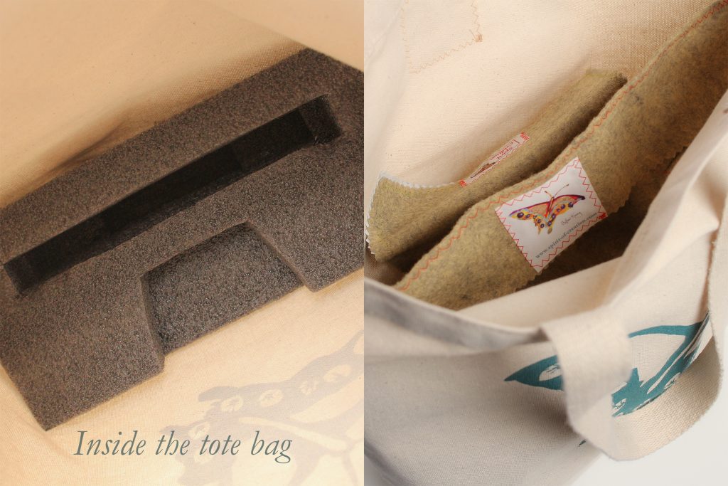 No worries about how to carry it or about breaking it as you travel! This set comes with a tote which has a built-in hard foam insert. This insert is carved to fit the one-piece pottery chalice and paten. 