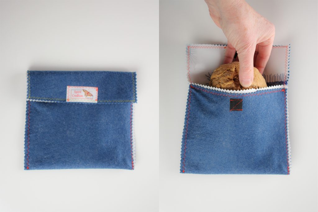 Small felt and oilcloth bag (approx. 7"x 7") for bread or wafers