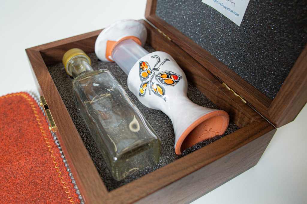 Portable ceramic communion set butterfly visitation chalice